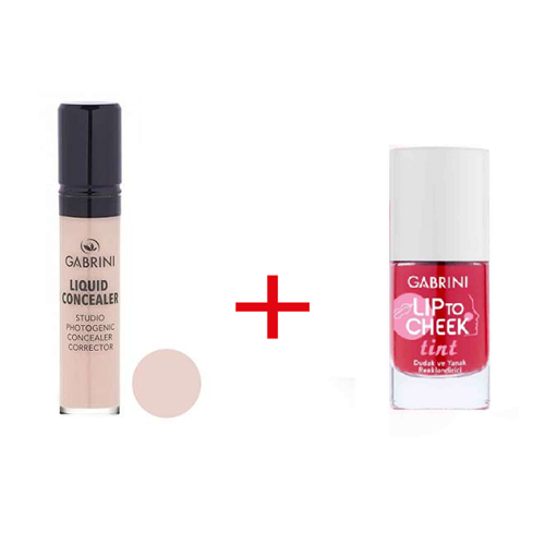 باندل کانسیلر مایع گابرینی شماره 02 + تینت لب و گونه گابرینی رنگ ROSE PİNK