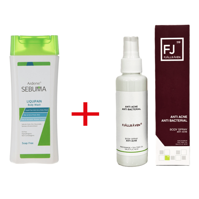 باندل شامپو بدن ضد جوش سبوما آردن + اسپری ضد آکنه بدن FJ اف جالروان