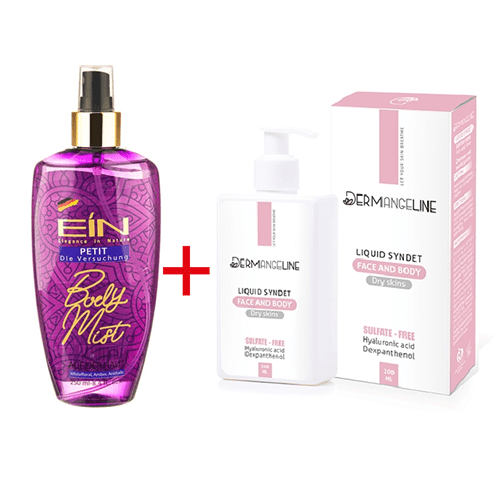 باندل کرم ژل پاک کننده صورت و بدن خشک درمنجلین + بادی اسپلش PETIT