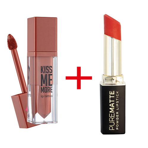 باندل رژ لب مایع کیس می مور فلورمار + رژ لب جامد پودر مات گلدن رز