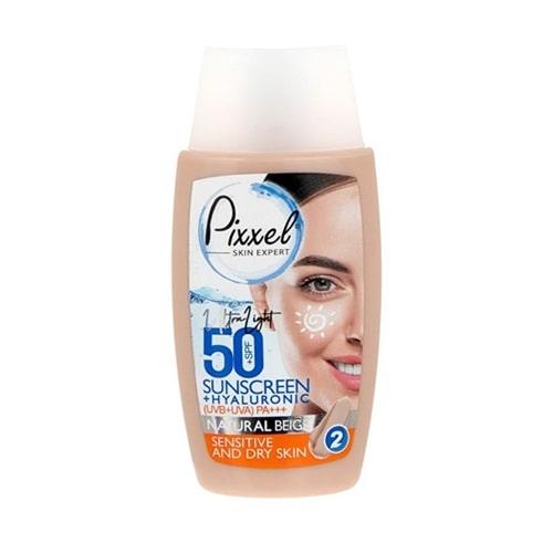 کرم ضد آفتاب SPF50 پوست خشک و حساس پیکسل رنگ نچرال بژ | 50 میل